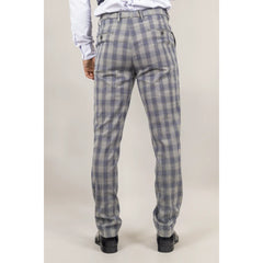 Knight - Men's Grey Blue Checked Trousers