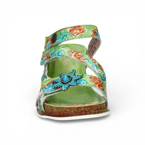 Balade 32 - Women's Vert Green Floral Leather Wedge Sandals