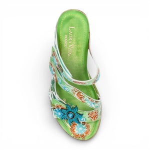 Balade 32 - Women's Vert Green Floral Leather Wedge Sandals