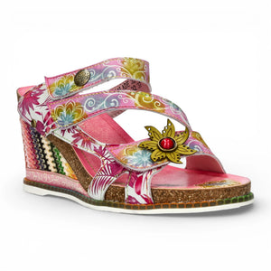 Balade 32 - Sandalias cuña de mujer rosa pálido floral piel