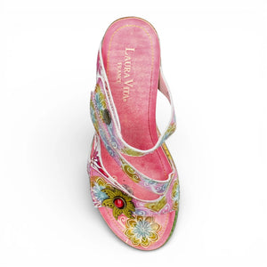 Balade 32 - Sandalias cuña de mujer rosa pálido floral piel