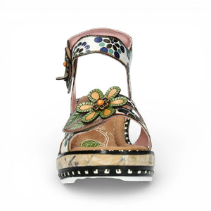 Ballon 08 - Sandalias Cuña Mujer Piel Florales Beige