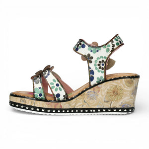 Ballon 08 - Sandalias Cuña Mujer Piel Florales Beige