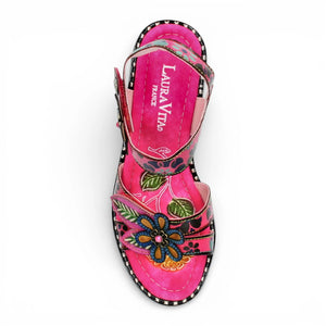 Ballon 08 – Rosa Leder-Keilabsatzsandalen für Damen mit Blumenmuster