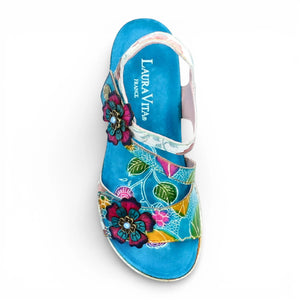 Bonito 32 - Women's Blue Floral Leather Wedge Sandals