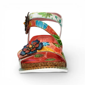 Bonito 32 - Women's Orange Floral Leather Wedge Sandals