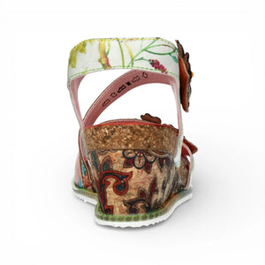 Bonito 32 - Women's Orange Floral Leather Wedge Sandals