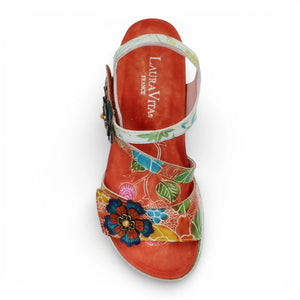 Bonito 32 - Women's Orange Floral Leather Wedge Sandals