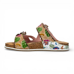 Brcyano 32 - Women's White Floral Leather Strappy Slipper