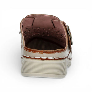 Dorry 01 - Women’s Floral Beige Leather Wedge Slipper