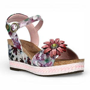 Facyo 75 – Leder-Keilabsatzsandalen für Damen in Lila mit Blumenmuster