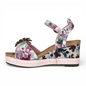 Facyo 75 – Leder-Keilabsatzsandalen für Damen in Lila mit Blumenmuster