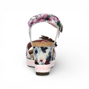 Facyo 75 – Leder-Keilabsatzsandalen für Damen in Lila mit Blumenmuster