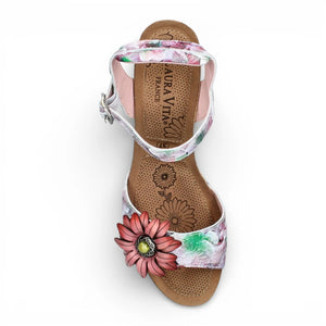 Facyo 75 – Leder-Keilabsatzsandalen für Damen in Lila mit Blumenmuster