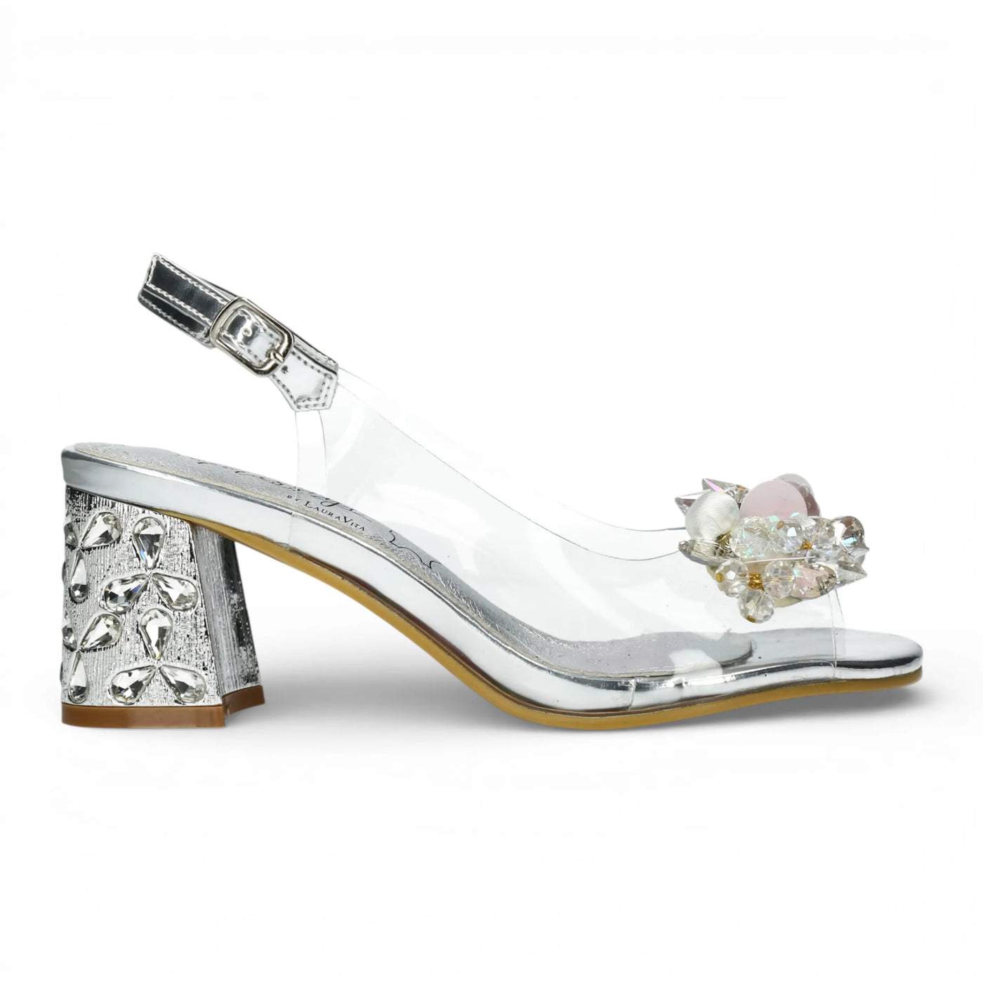 Marlene 12 - Women’s Clear Silver Block Heel Sandals