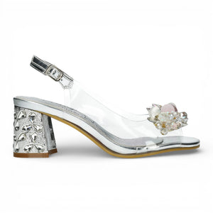 Marlene 12 - Women’s Clear Silver Block Heel Sandals