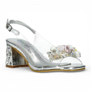 Marlene 12 - Women’s Clear Silver Block Heel Sandals