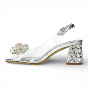 Marlene 12 - Women’s Clear Silver Block Heel Sandals