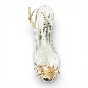 Mily 22 - Women’s Clear Golden Slip-On Heel Sandals