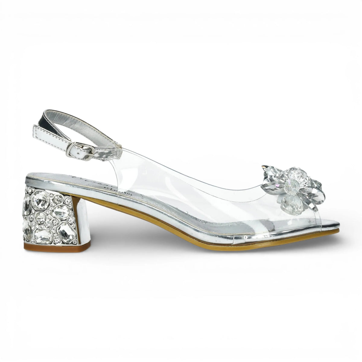 Mily 22 - Sandali con tacco a infilare donna trasparente argento chiaro