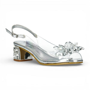 Mily 22 - Sandali con tacco a infilare donna trasparente argento chiaro