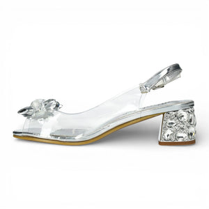 Mily 22 - Sandali con tacco a infilare donna trasparente argento chiaro