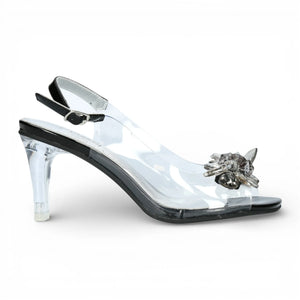 Mira 01 - Women’s Clear Black Slip-On Heel Sandals
