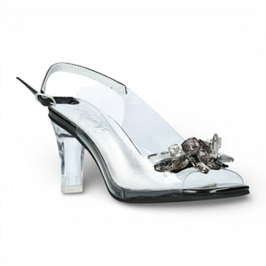 Mira 01 - Women’s Clear Black Slip-On Heel Sandals