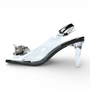 Mira 01 - Women’s Clear Black Slip-On Heel Sandals