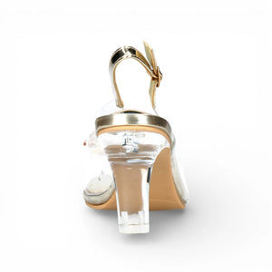 Mira 01 - Sandales à talon à enfiler pour femme transparentes dorées