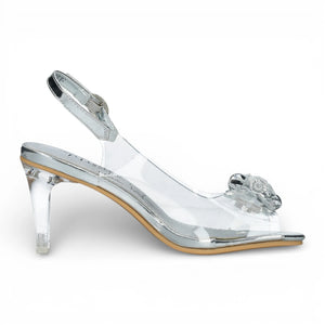 Mira 01 - Women’s Clear Silver Slip-On Heel Sandals