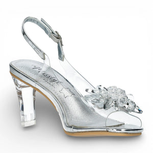 Mira 01 - Women’s Clear Silver Slip-On Heel Sandals
