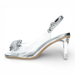 Mira 01 - Women’s Clear Silver Slip-On Heel Sandals