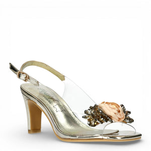 Mira 05 - Sandalias tacón de mujer doradas transparentes