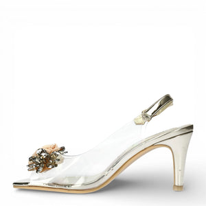 Mira 05 - Sandalias tacón de mujer doradas transparentes