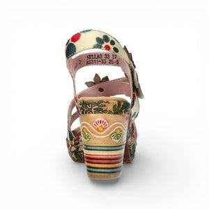 Nellao 33 - Women's Beige Floral Leather Wedge Sandals
