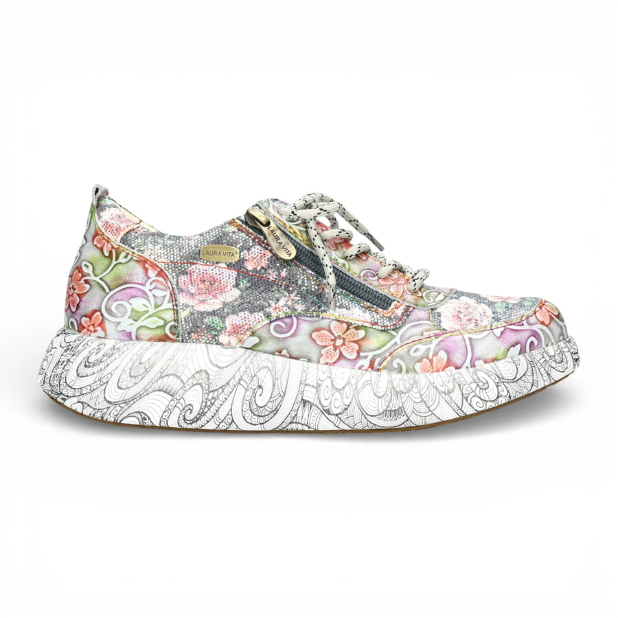Nikito 62 - Women's Grey Floral Leather Platform Sneakers