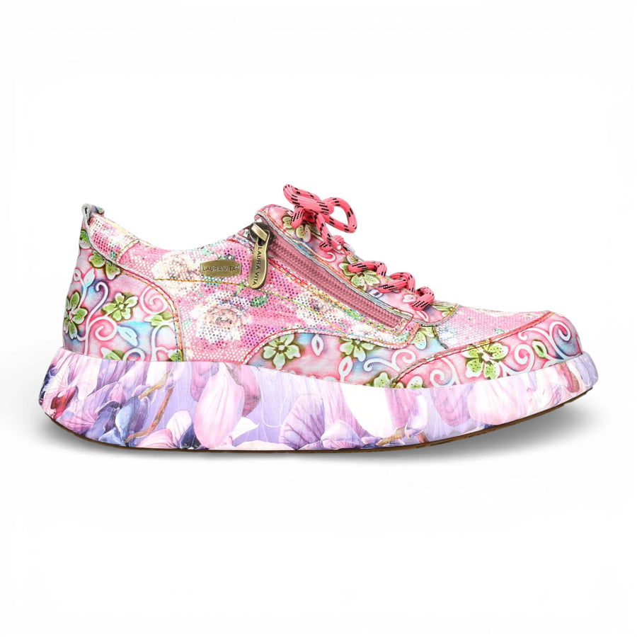 Nikito 62 - Women's Pink Floral Leather Platform Sneakers