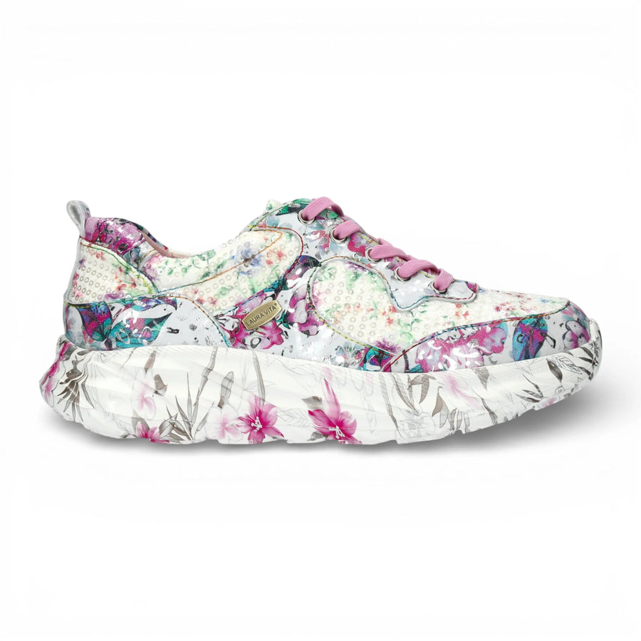 Sofiao 07 - Women's Pink Floral Leather Platform Sneakers