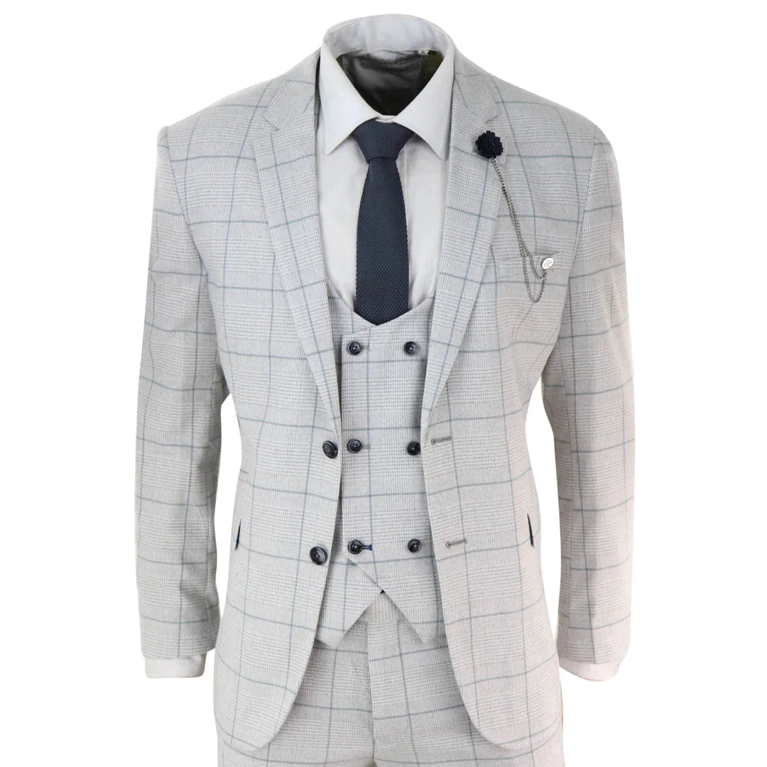 Light Grey Check 3 Piece Suit-TruClothing