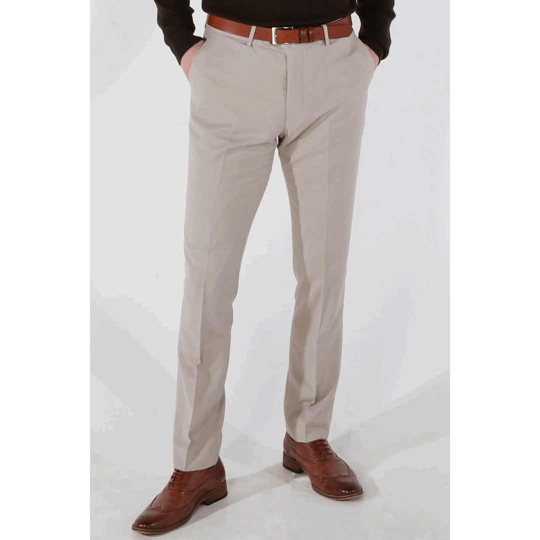 Mayfair - Men's Beige Birdseye Formal Trousers-TruClothing
