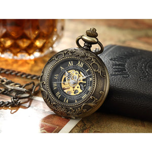 Mechanical Skeleton Half Hunter Vintage Pocket Watch-TruClothing