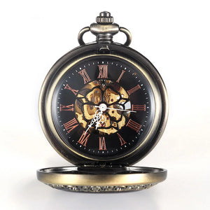 Mechanical Skeleton Half Hunter Vintage Wooden Pocket Watch-TruClothing