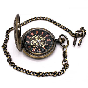 Mechanical Skeleton Half Hunter Vintage Wooden Pocket Watch-TruClothing
