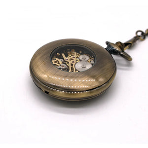 Mechanical Skeleton Half Hunter Vintage Wooden Pocket Watch-TruClothing