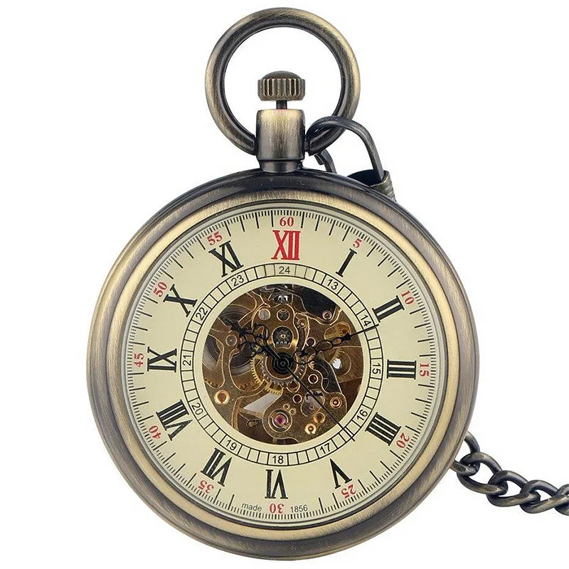 Mechanical Skeleton Open Face Antique Pocket Watch-TruClothing