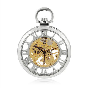 Mechanical Skeleton Open Face Silver Pocket Watch-TruClothing