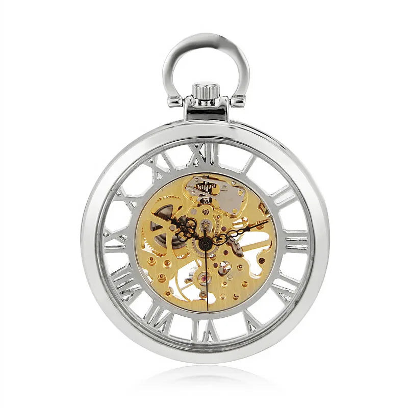 Mechanical Skeleton Open Face Silver Pocket Watch-TruClothing