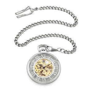 Mechanical Skeleton Open Face Silver Pocket Watch-TruClothing
