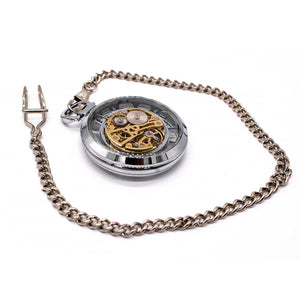 Mechanical Skeleton Open Face Silver Pocket Watch-TruClothing